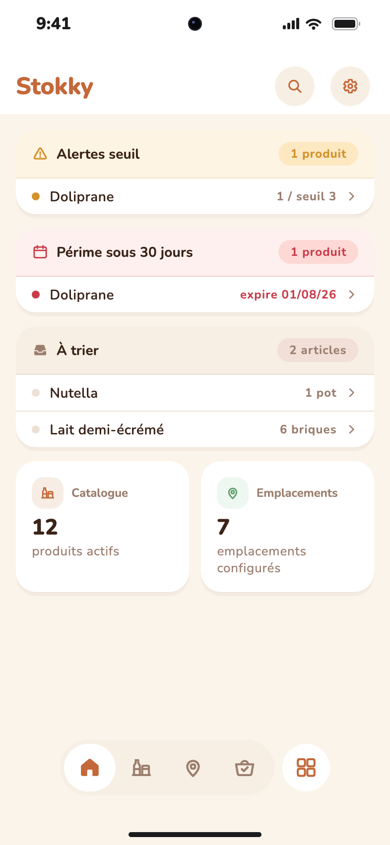 Tableau de bord Stokky